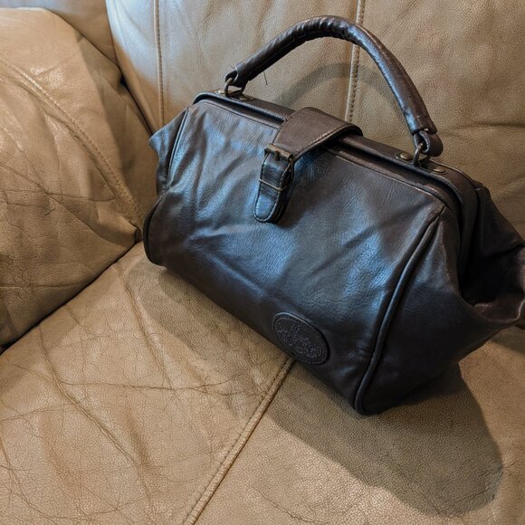 Faux Leather Doctor’s Bag Gladstone-Style Overnight Travel bag Dark Brown - Picture 11 of 11